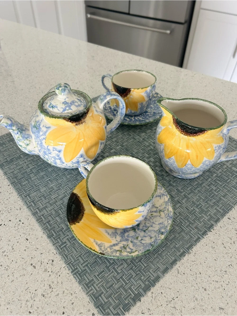 Poole Pottery Vincent Sunflower Hand Painted Coffee Tea Cup Saucer Set 6 Piece